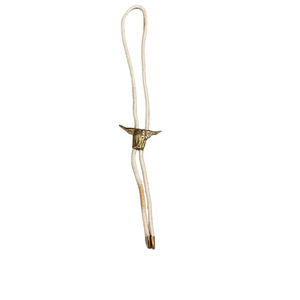 Vintage Mens Bolo Tie Cream Rope Band‎ With Brass Bull Southwestern Western